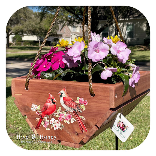 Cardinal Pair Hanging Cedar Planter