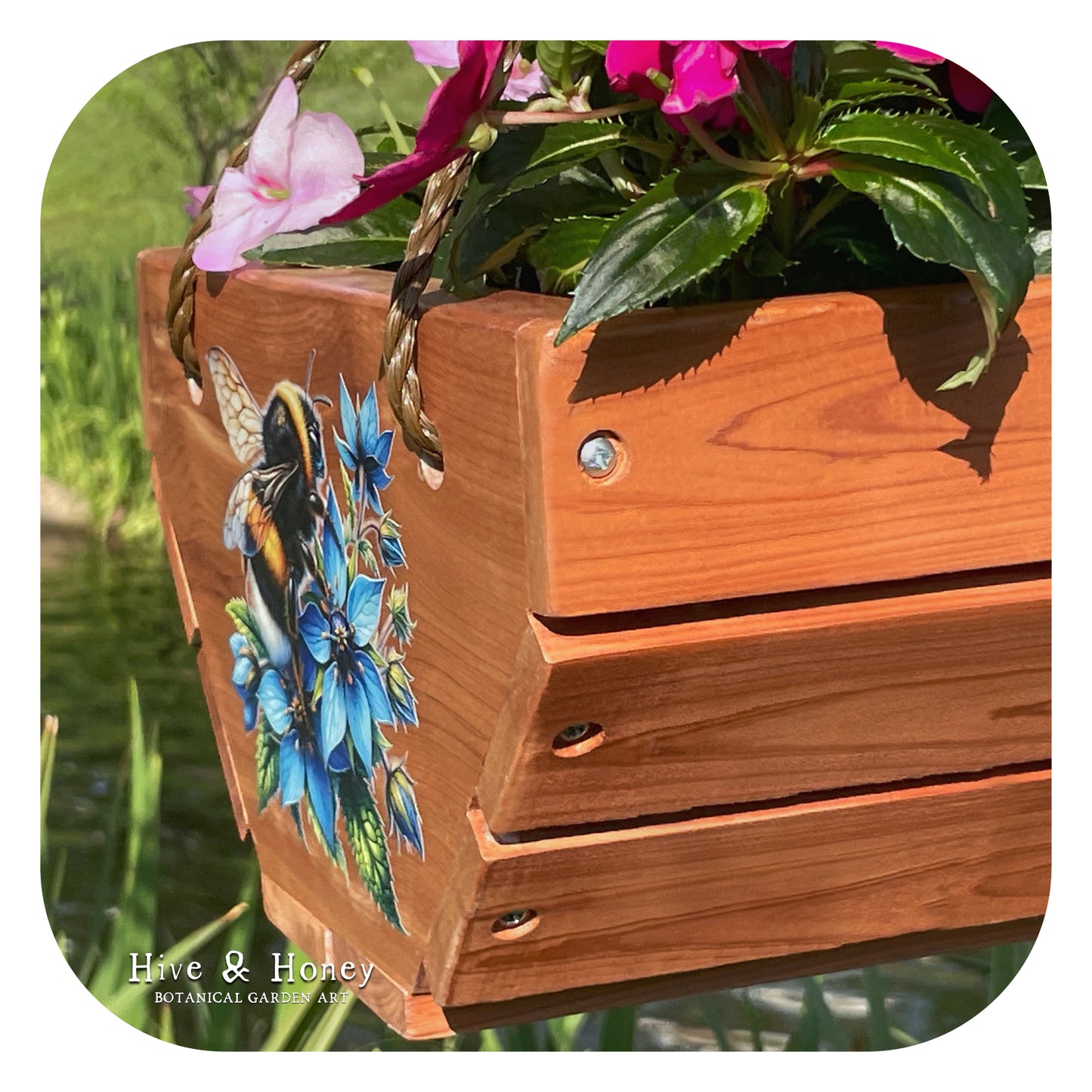 Bumblebees Hanging Cedar Planter