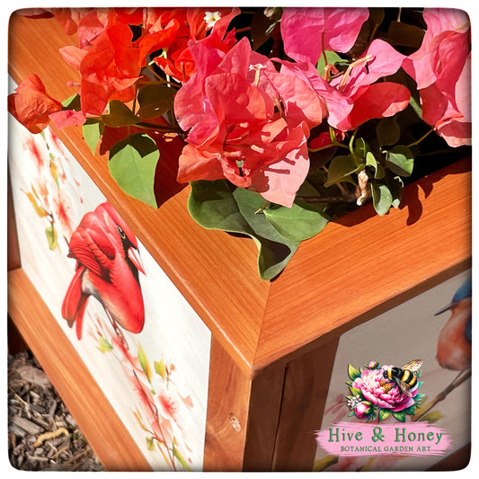 Cardinal, Bluebird, Blue Jay, Hummingbird Cedar Planter 15" x 15"