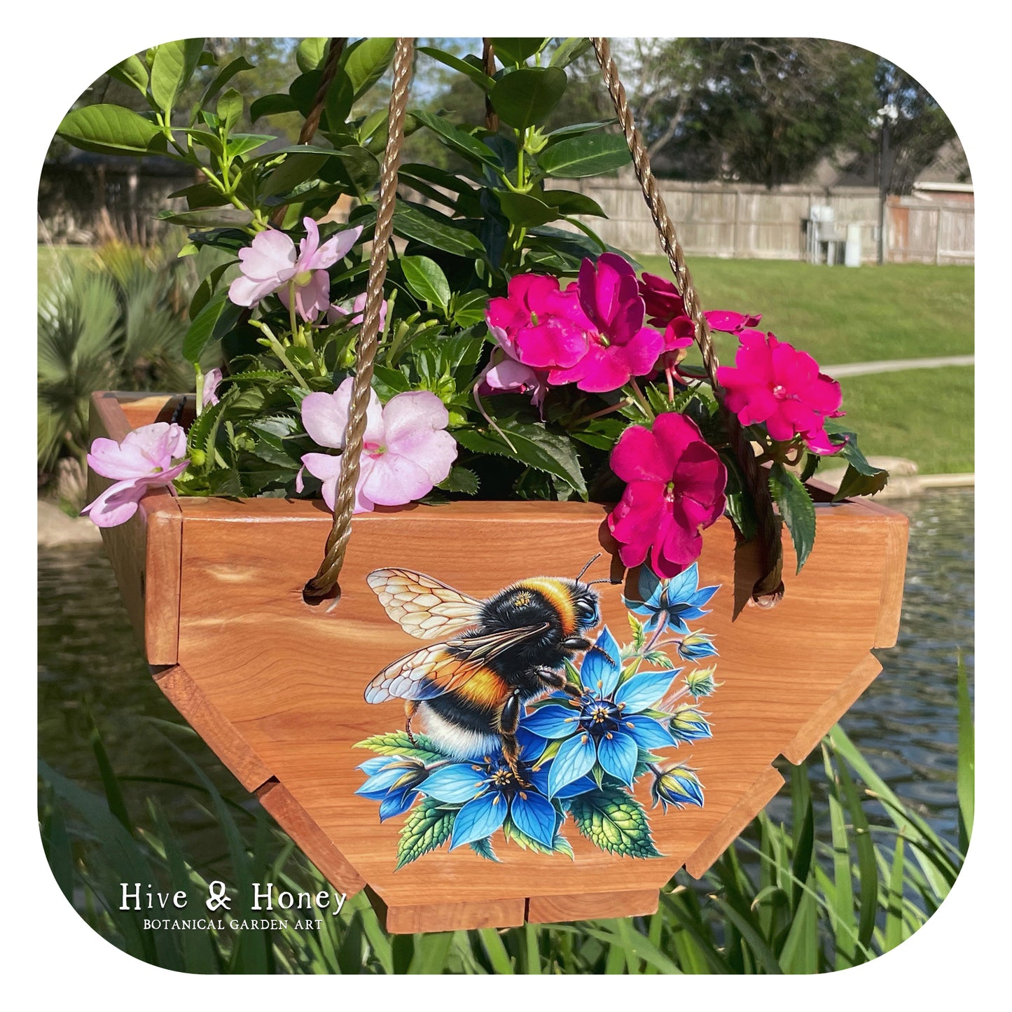 Bumblebees Hanging Cedar Planter