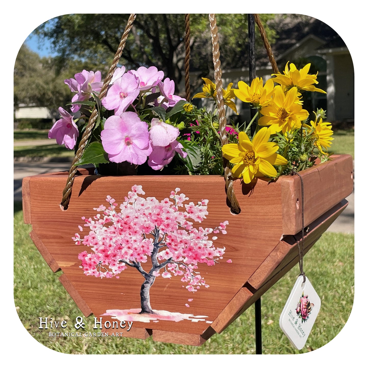 Cherry Blossom Hanging Cedar Planter