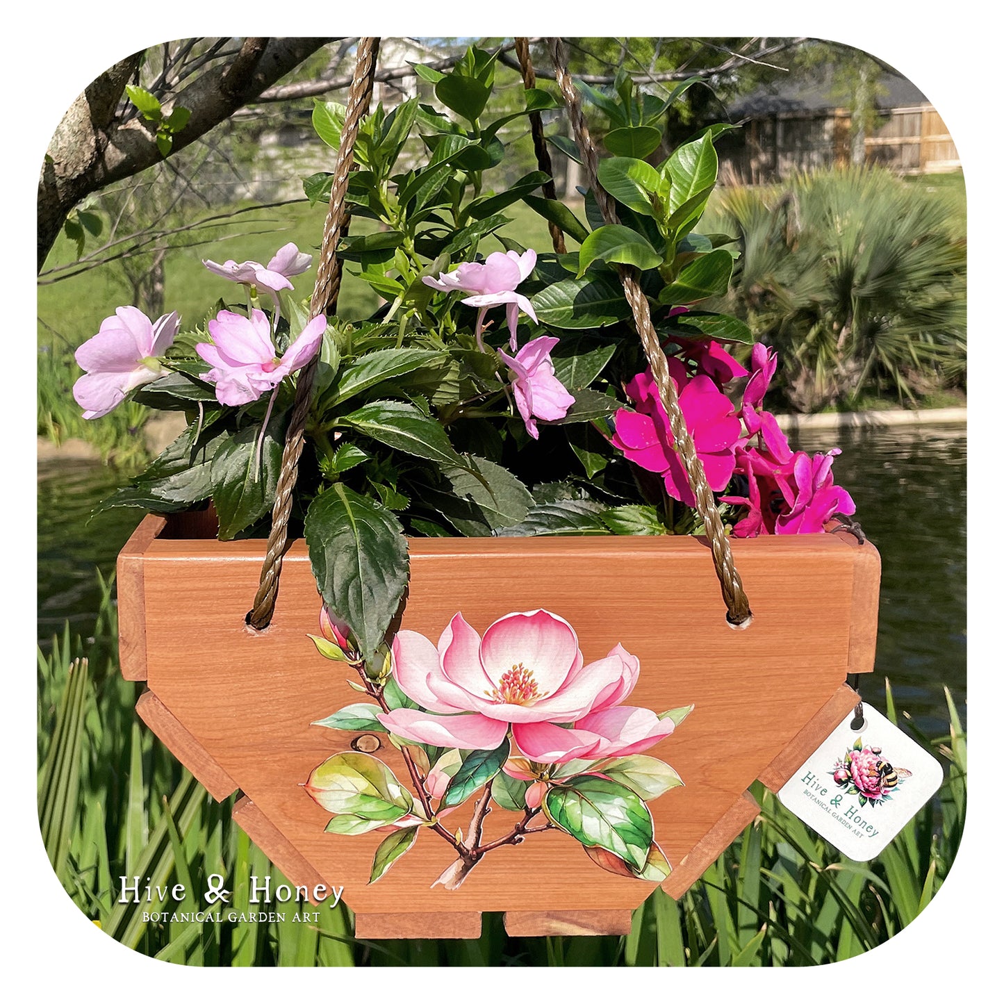 Magnolia Blossoms Hanging Cedar Planter