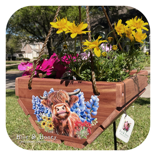 Highland Cows Hanging Cedar Planter