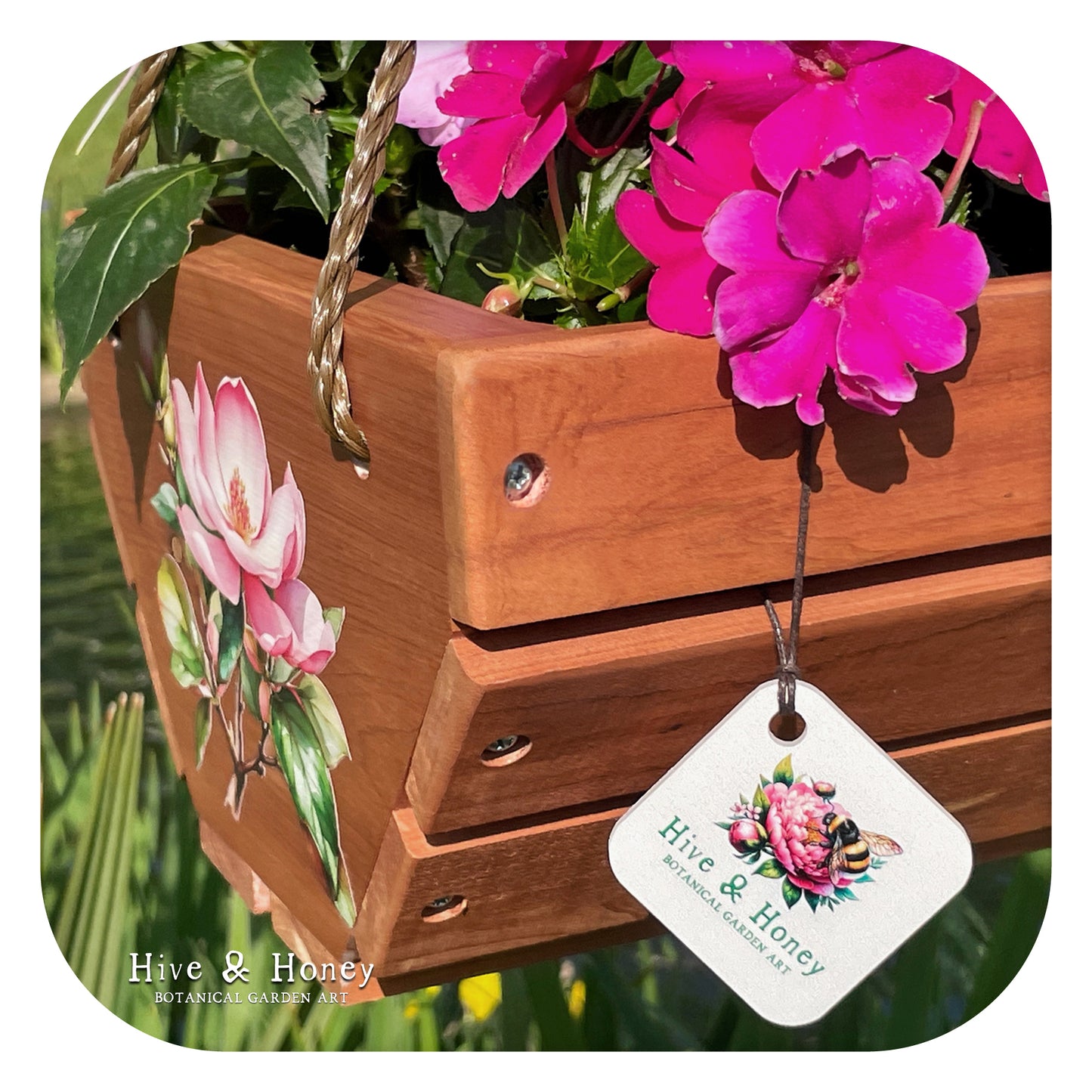 Magnolia Blossoms Hanging Cedar Planter