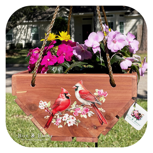 Cardinal Pair Hanging Cedar Planter