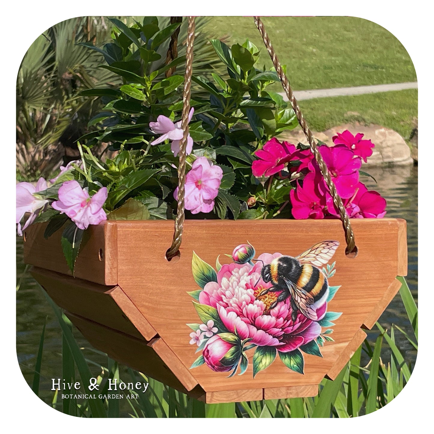 Bumblebees Hanging Cedar Planter
